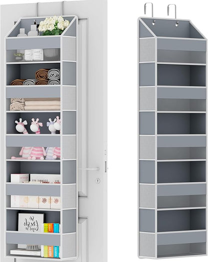 Over The Door Organizer - Over Door Storage Organizer with 5 Large Pockets & 10 Mesh Side Compartments - Heavy-Duty Hanging Storage for Bathroom, Bedroom & Closet - Baby Room Organize Solution