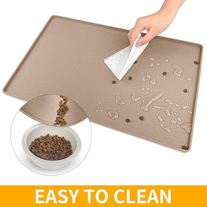 Ptlom Dog Food Mat Anti-Slip Pet Bowl Mats for Food and Water, High-Lips Pet Placemat Prevent Messy Spills to Floor, Waterproof Puppy Feeding Tray for Small, Medium Large Dogs Cats, Silicone-Mewly Pet