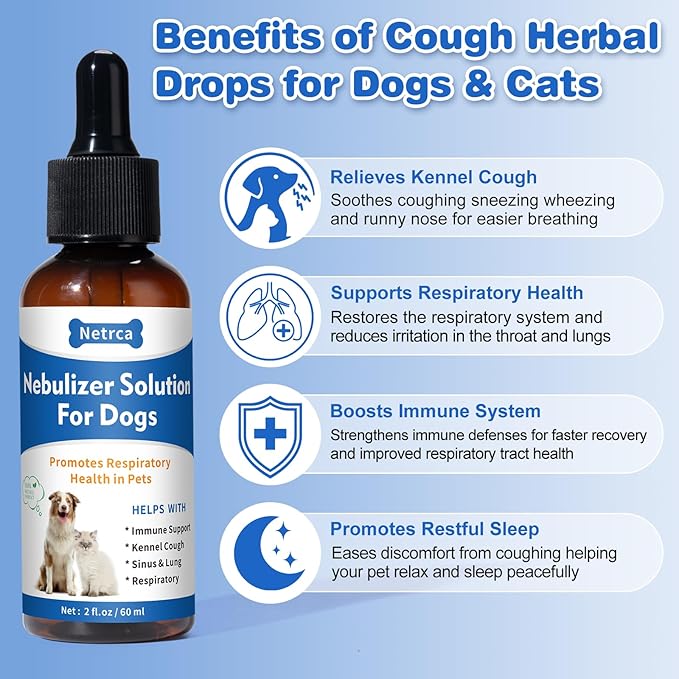 Natural Nebulizer Solution – Promotes Respiratory Health for Dogs & Cats – Immune Support | Sinus, Allergies & Kennel Cough Relief | Gentle Herbal Formula, 60ml-Mewly Pet