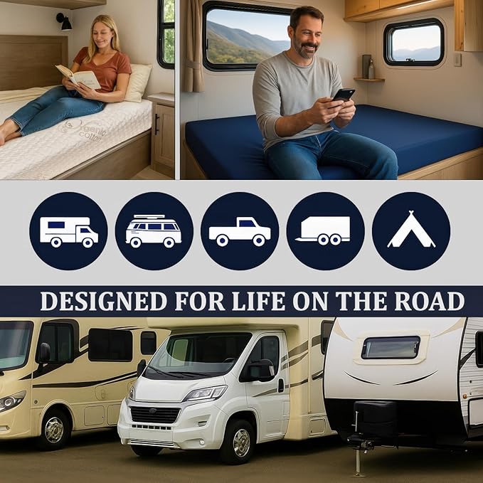 Foamma 8” x 28” x 79” Water Resistant RV Bunk Mattress, Firm High Density Foam, Comfortable and Durable Polyester Cover, Truck, Camper, Travel Trailer, Made in USA