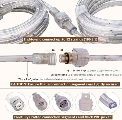 LED Rope Lights, 16.4 Feet Daylight Flat Flexible Strip Light, Plug in Novelty Lighting, Connectable and Waterproof for Home Christmas Holiday Garden Patio Party Decoration
