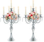2 Pcs 20.3'' Tall 5 Arm Silver Candelabra Centerpiece for Table, Metal Crdystal Candle Holder, Retro Candlestick Table Centerpieces for Party, Events, Home, Wedding Decor (2, Silver)