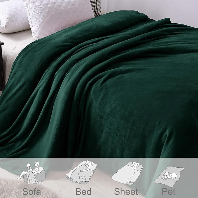 Exclusivo Mezcla Fleece Blanket Queen Size for Bed, Super Soft and Warm, All Season Use, Cozy, Plush, Lightweight, 90x90 Inches, Forest Green
