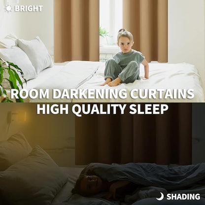 BGment Blackout Curtains for Living Room - Grommet Thermal Insulated Room Darkening Curtains for Bedroom, 2 Panels of 52 x 45 Inch, Khaki