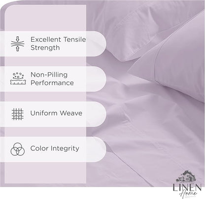 Linen Home 100% Cotton Percale Sheets Full Size, Iris Lilac, Deep Pocket, 4 Pieces Set - 1 Flat, 1 Deep Pocket Fitted Sheet and 2 Pillowcases, Crisp Cool and Strong Bed Linen