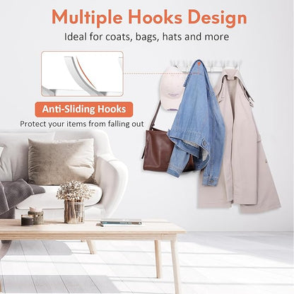 Coat Rack Wall Mount, Coat Hook Wall Mount, Wall Hooks for Hanging, Hat Rack for Walls, Coats Hanger with 12 Hook, Towel Hooks for Bathrooms (1 Pack, Silver)
