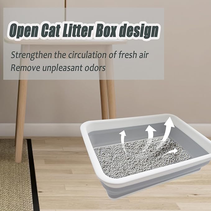 Collapsible Small Cat Litter Box, 14.6 x 10.6 x 4.8 inch Open Waterproof Low Entry Kitten Potty Pan Semi-Enclosed Pet Toilet for Sick Frail Kitty Grey-Mewly Pet