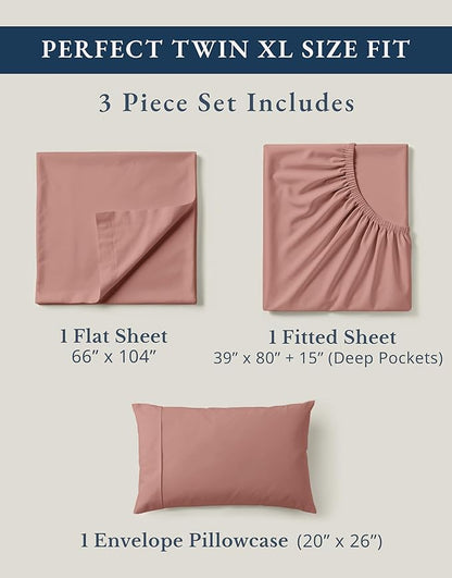 LANE LINEN 100% Organic Cotton Twin XL Sheets Set, 3-Piece Pure Organic Cotton Percale Sheets, Cotton Bedsheets, Ultra Soft Bedding Sheets, Breathable, Fits Mattress Upto 15" Deep - Rose Dawn