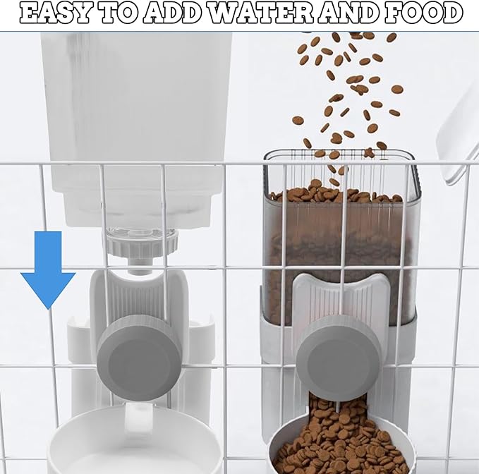 kathson Rabbit Gravity Auto Feeder Set 35oz Hanging Automatic Food Water Dispenser Cage Automatic Feeder Set for Rabbit Chinchilla Guinea Pig Hedgehog Ferret Kitty Puppy (Grey)-Mewly Pet