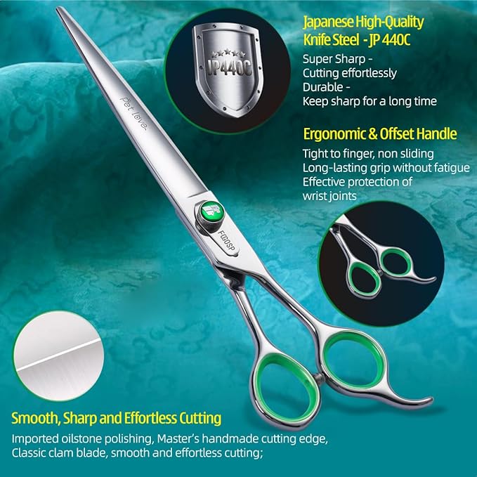 7'' Straight Dog Grooming Scissors Professional Grooming Shears for Dogs Cat Pet Japan 440C Stainless Steel Dog Cutting Scissors for Grooming Right Handed-Mewly Pet