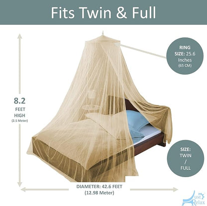 Just Relax Decorative Elegant Bed Net Canopy Set Including Full Hanging Kit, Ideal for Indoors or Outdoors, Intended for a for Covering Beds, Cribs, Hammocks (Beige, Twin/Full)