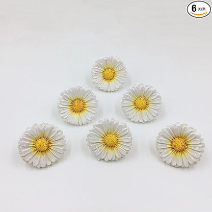 Daisy Vintage Resin Hand Painted Drawer Pulls Cabinet Knobs Handles Country Kitchen Home Decoration White (Pack of 6)