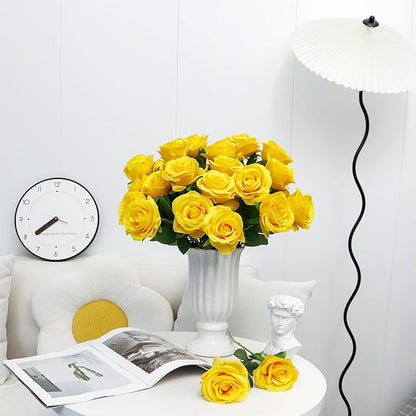 Ouddy Decor 20 Pcs Fake Yellow Roses Artificial Silk Flowers with Long Stems for Valentines Day Decor Wedding Home Party Table Centerpieces Bridal Bouquet DIY Floral Arrangment