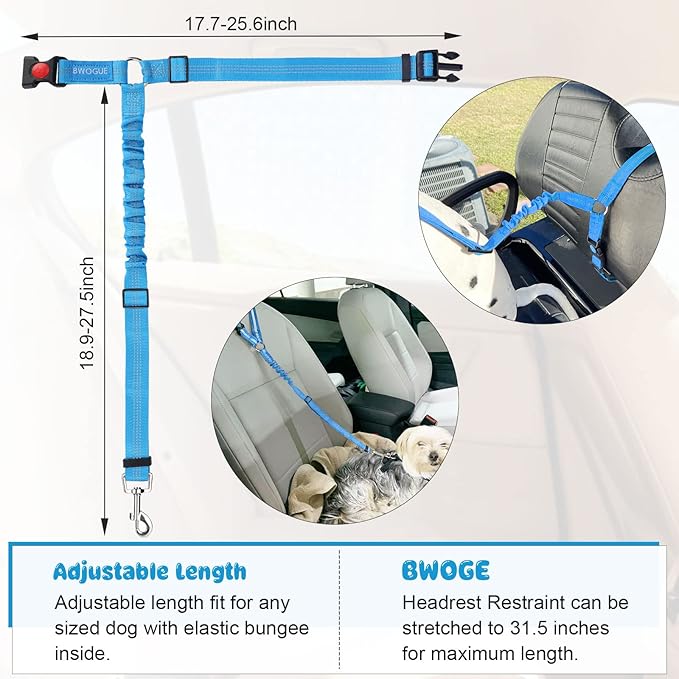 BWOGUE 2 Packs Dog Cat Safety Seat Belt Strap Car Headrest Restraint Adjustable Nylon Fabric Dog Restraints Vehicle Seatbelts Harness-Mewly Pet
