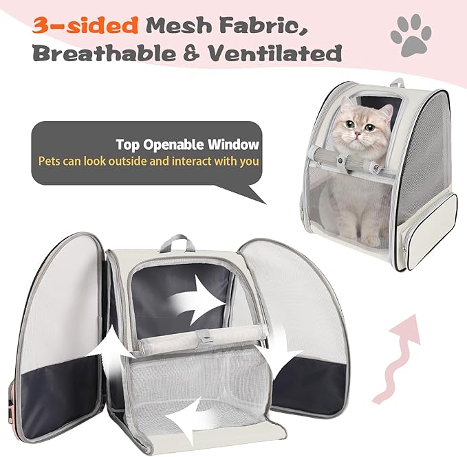 Cat Backpack Carrier,Pet Carrier Airline Approved for Small Dog Cat Puppy Kitten Bunny,Ventilated Mesh Design Animal Backpack for Hiking Camping Travel Bag (Creamy White)-Mewly Pet
