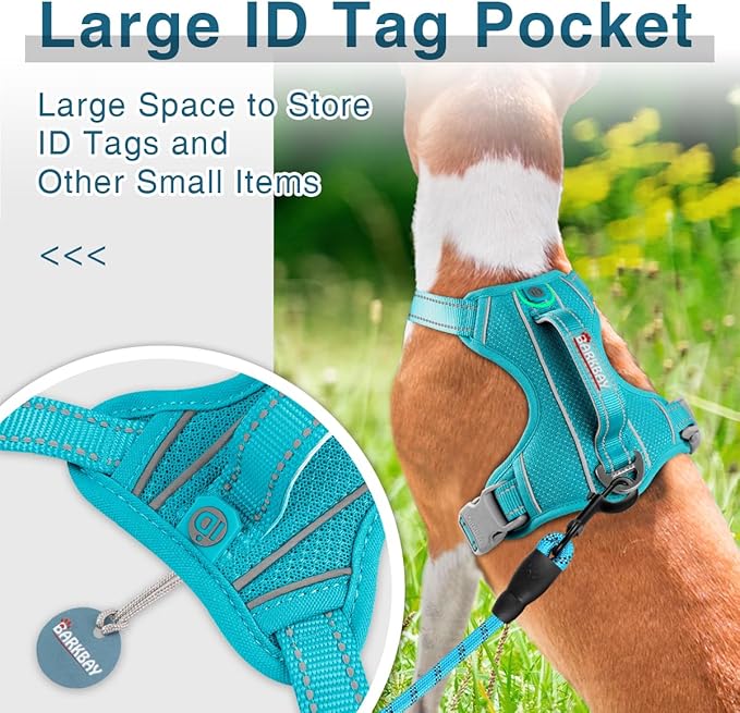 BARKBAY Dog Harness No Pull with ID Tag Pocket - Heavy Duty, Reflective, Easy Control for Large Dogs(Ocean Blue,S)-Mewly Pet