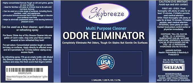 Multi Purpose Cleaner Pet Odor eliminator - pH Neutral - Strong Odor Floor Cleaner - Pet Odor Eliminator for Home - Best Scent Remover for Cat and Dog Pee All Purpose Cleaner 1 gallon (Sky Breeze)-Mewly Pet