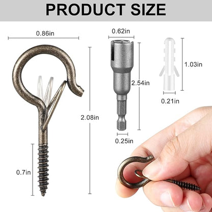 96 PCS Q-Hanger Hooks, Screw Hooks for Outdoor String Lights, Safety Buckle Design Cup Eye Hook for Hanging Christmas Lights, Plants, Mounted on Wall Ceiling, Include 1 Wing Nut Driver, Copper