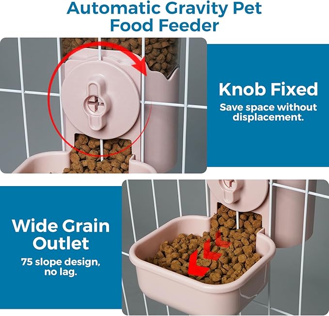 VANNON Small Animal Hanging Automatic Food Dispenser, 35oz Gravity Pet Feeder for Cage, Food Bowl for Rabbit Puppy Cat Ferret Guinea Pig Chinchilla Parrot (Pink)-Mewly Pet