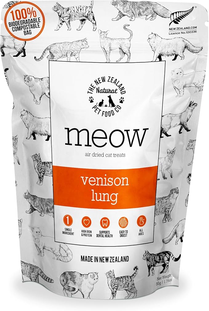 Meow Air Dried Cat Treats - Venison Lung, High Protein, Healthy Cat Snacks and Toppers, All Natural for All Life Stages, 1.76 oz-Mewly Pet