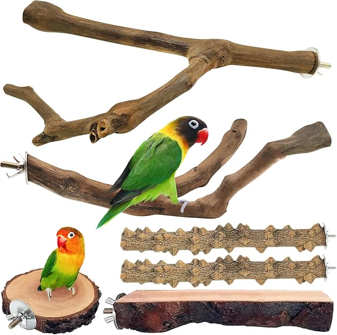 6Pcs Natural Wooden Bird Perch Grape Stick Claw Grinding Fork Bird Perching Branch Claw Grinding Stick Parrot Standing Platform Parrot Cage Chewing Accessories for Parrots Lovebirds Parakeets-Mewly Pet