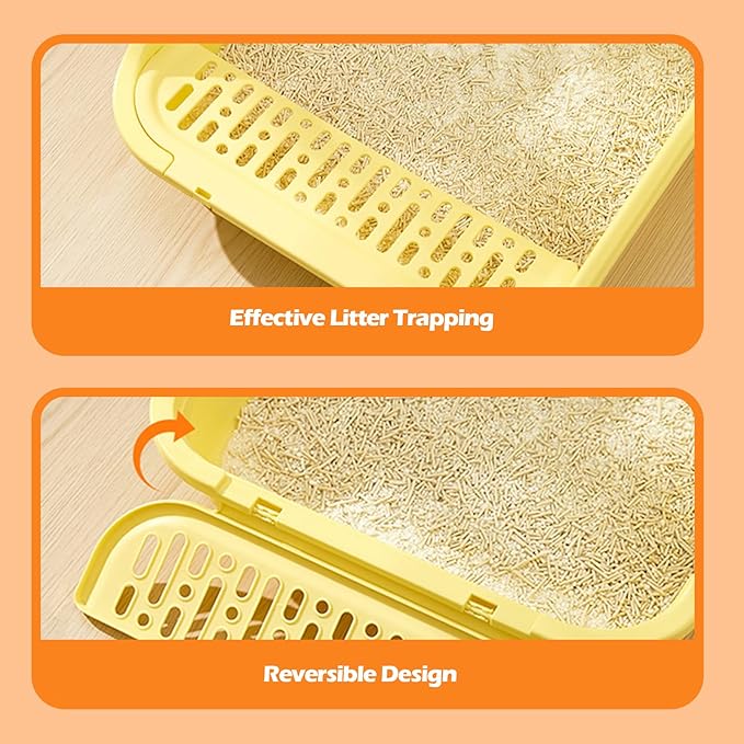 SpaceTime Large Cat Litter Box with High Sides,Cat Boxes for Indoor Cats,Cat Litter Pan for Kitty,Litter Box with Low Entry,Easy to Clean,Anti-Splashing(Grey)-Mewly Pet