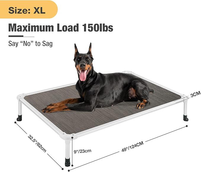 Veehoo Chew Proof Elevated Dog Bed - Cooling Raised Pet Cot - Silver Aluminum Frame and Durable Textilene Mesh Fabric, Unique Designed No-Slip Feet for Indoor or Outdoor Use, Brown, X-Large, CWC2003-Mewly Pet