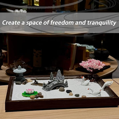 SRAYW Zen Garden Kit for Desk Decor. 11x7.5'' Beautiful Japanese Mini Zen Garden Meditation Gifts Set for Home,Office Desk＆Meditation Room.6 Tools ＆ 18 Accessories. Zen Sand Tray Therapy