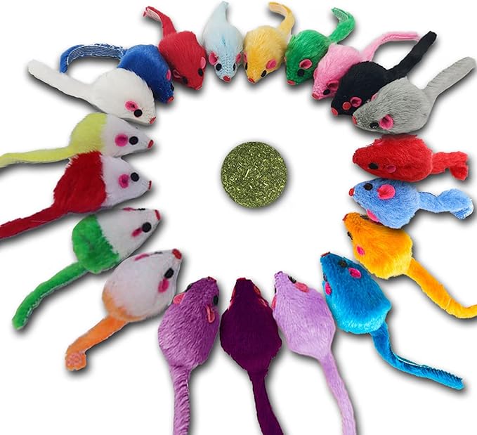 Furry Cat Toys Mice Rattle Interactive Mouse Toy for Indoor Cats Catnip Ball Kitten Kitty Pet Play Assorted Color-Mewly Pet