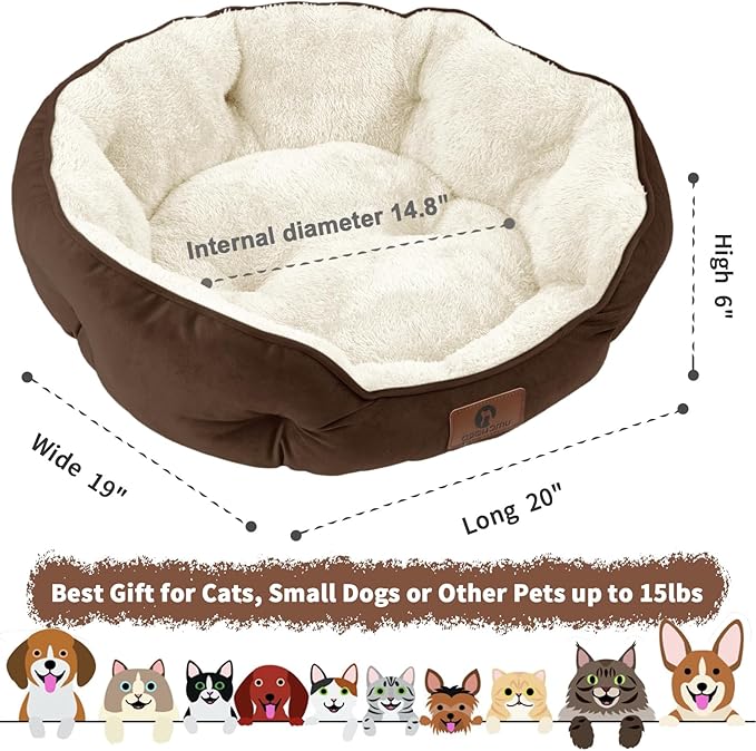 Asvin Small Dog Bed for Small Dogs, Cat Beds for Indoor Cats, Pet Bed for Puppy and Kitty, Extra Soft & Machine Washable with Anti-Slip & Water-Resistant Oxford Bottom, Brown, 20 inches-Mewly Pet
