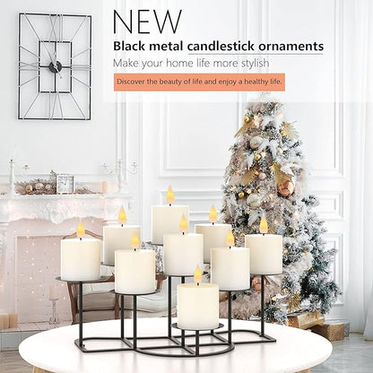 smtyle DIY 9 Mantle Candelabra Flameless or Wax Candle Holders for Fireplace with Black Iron Decoration on Desk/Floor