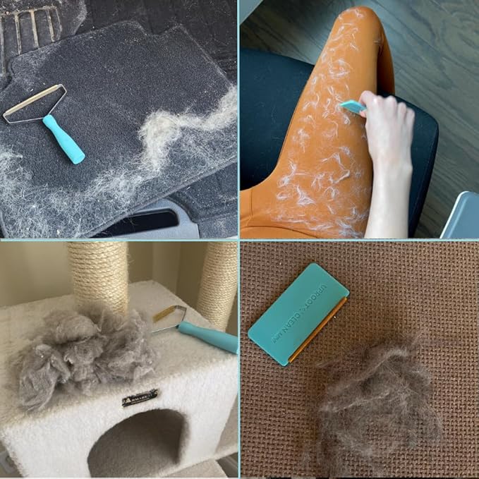 Uproot Cleaner Pro Pet Hair Remover & Mini - Pet Hair Removal Tool Multi Fabric Edge & Carpet Scraper - Cat for Couch, Cat Towers, Car Detailing The Furry-Situation Survival Kit-Mewly Pet