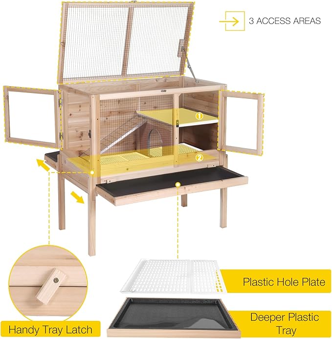 Aivituvin Wooden Guinea Pig Cages Indoor with Removable Stand, Anti Chewing Rabbit Hutch with Ramp and Wire Mesh, 2 Story Small Animals House Habitat with Pull Out Tray (Light Natural Wood)-Mewly Pet