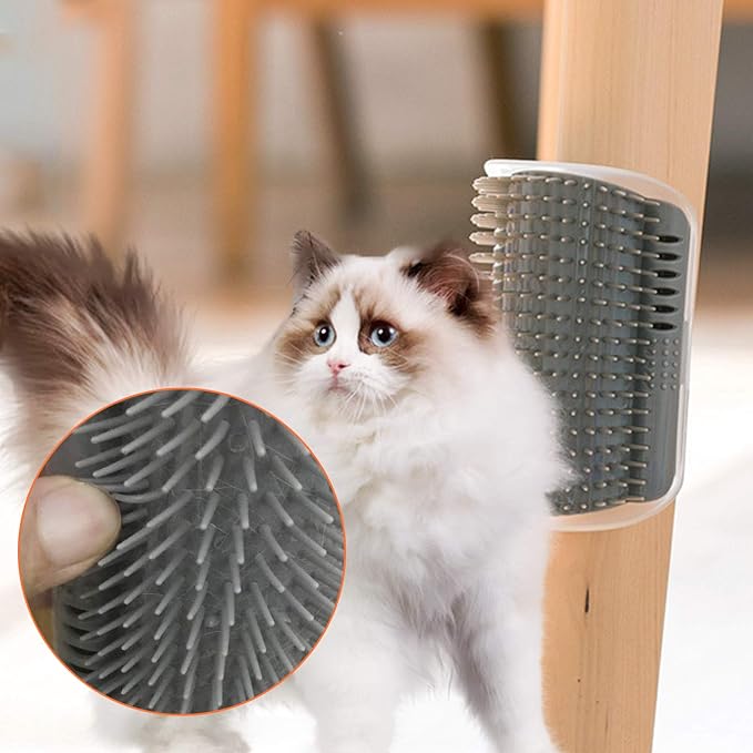 2 PACK Cat Self Grooming Corner Scratcher with Catnip, Massage Comb Brush for Long & Short Fur-Mewly Pet