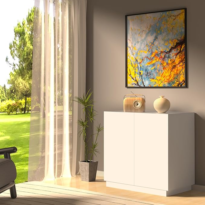 Large/Tall Litter Box Enclosure, Modern Wooden Litter Box Furniture for XL Litterbox with Hidden Storage as Sideboard Cabinet (White)-Mewly Pet