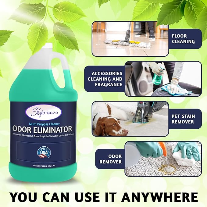 Multi Purpose Cleaner Pet Odor eliminator - pH Neutral - Strong Odor Floor Cleaner - Pet Odor Eliminator for Home - Best Scent Remover for Cat and Dog Pee All Purpose Cleaner 1 gallon (Sky Breeze)-Mewly Pet