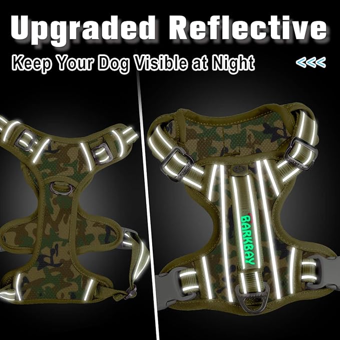 BARKBAY Dog Harness No Pull with ID Tag Pocket - Heavy Duty, Reflective, Easy Control for Large Dogs(Camo,L)-Mewly Pet