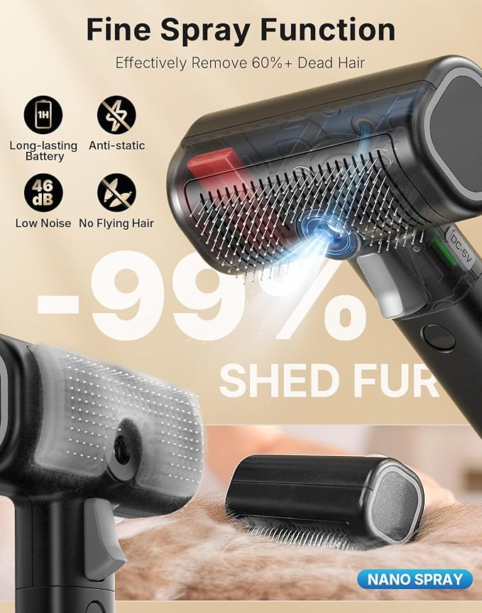 5-in-1 Cat Hair Brush & Gromming Rakes, Cat Steam Comb for Long or Short Haired Indoor Cats, Dog Hair Spritz Comb for Deshedding and Untangling, Pet Brush for Dog Kitten Rabbit Massage-Mewly Pet