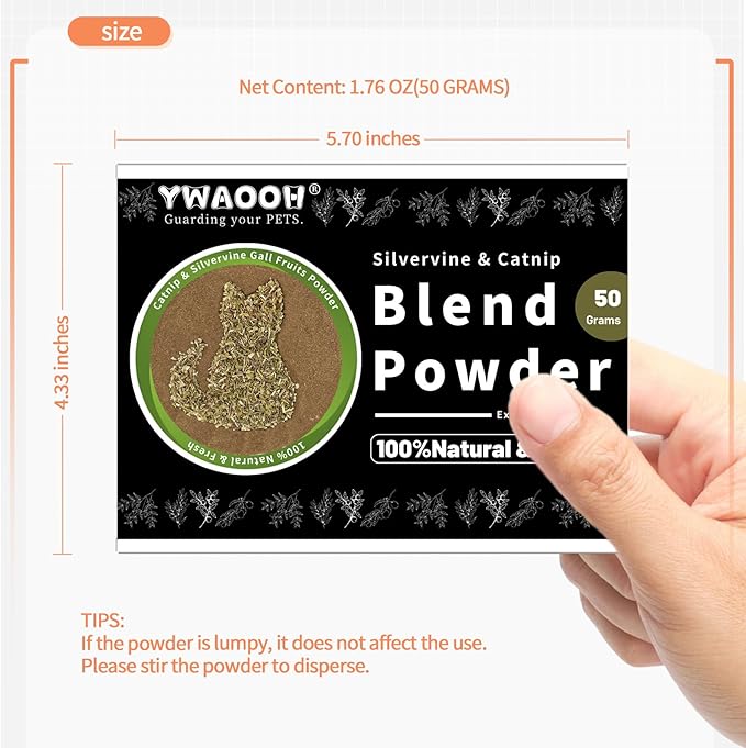 Catnip & Silvervine Powder – 50g Blend of Silvervine Gall Fruit & Catnip, Non-Addictive, for All Cat Ages, Multi-Use with Toys, Scratchers & Protecting Furniture, with 5 Little Pouches-Mewly Pet