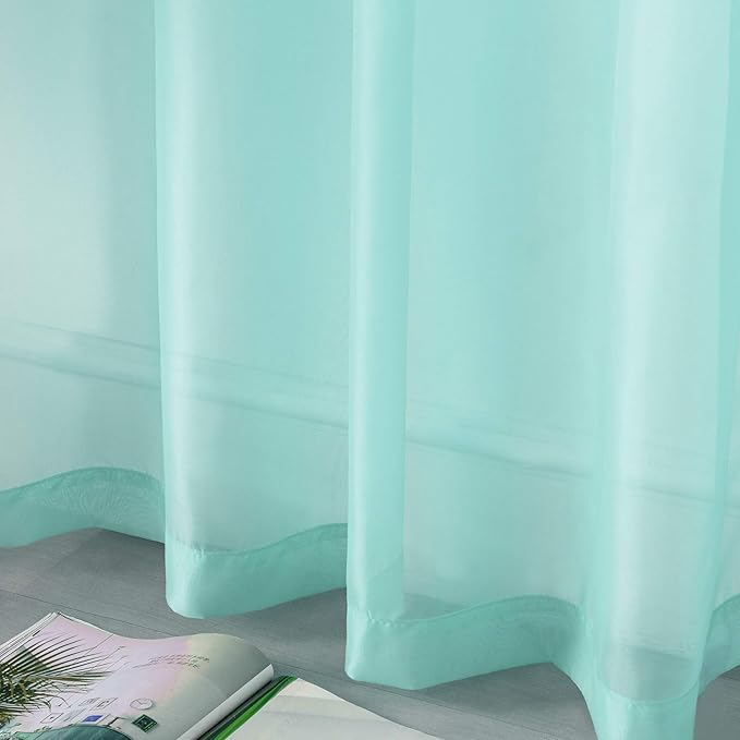 DUALIFE Aqua Voile Sheer Curtains Grommet,Look Semi Sheer Windows Panels,Elegant Solid Color Touch Soft Drapes, 52X54 Inch for Living Room Bedroom,Set of 2 Panels