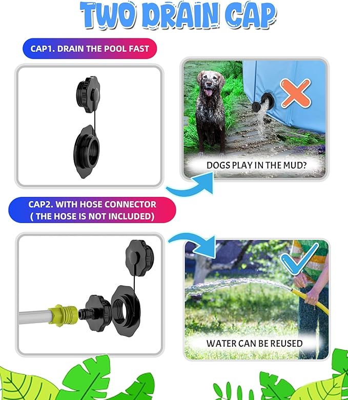 Large Foldable Dog Pool 87"x16", Hyperzoo Oversize Foldable Dog Swimming Pool, Hard Plastic PVC Leakproof Doggie Wading Collapsible Pet Bathing Tub for Puppy Small Medium Large Dogs and Kids, Blue-Mewly Pet