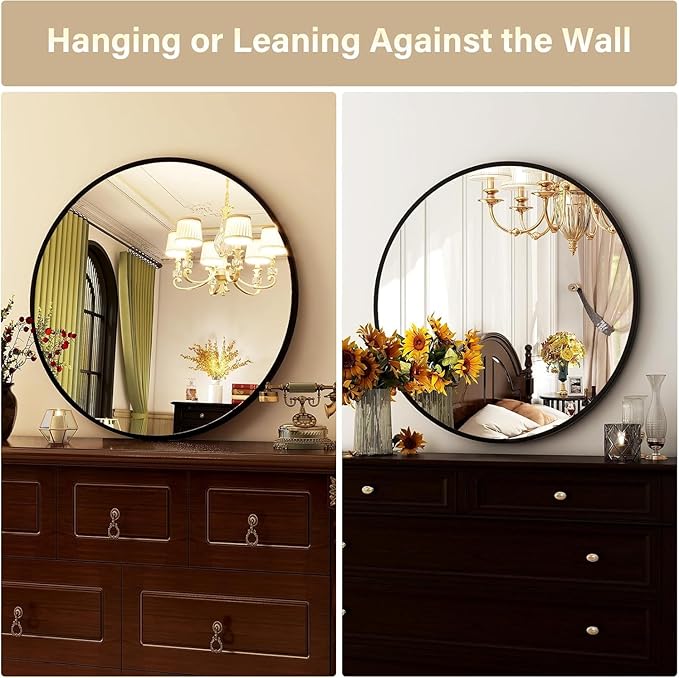 HARRITPURE Round Mirror 36 Black Wall Mounted Circle Mirrors Vanity Mirror with Brushed Aluminum Alloy Frame Modern Decoration for Bathroom, Living Room, Vanity, Bedroom, Entryway
