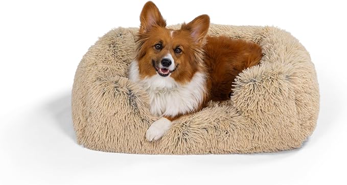 Best Friends by Sheri Shag Lounge Bed Calming Faux Fur Dog Bed, Taupe, Medium, 30" x 20"-Mewly Pet