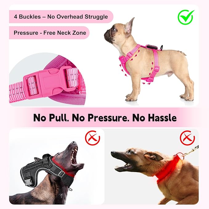Rechargeable Light Up Dog Harness for Small Dogs – Adjustable LED Dog Vest with Reflective Strips, No Pull Glow in The Dark Puppy Harness for Night Walking Safety-Pink-Mewly Pet