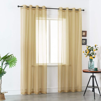 DUALIFE Tan Beige Sheer Curtain 108 Inch Length Light Brown Semi Voile Sheer Curtains Window Drapes for Living Room and Bedroom Window Treatments 2 Panels 52x108 Inches Long 9 FT Natural Taupe