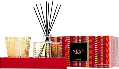 NEST New York Scented Classic Candle (8.1 oz) & Diffuser (5.9 fl oz) Set, Holiday - Reusable Glass Vessel - Vegan, Cruelty Free