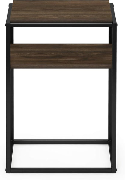 Furinno Simplistic End Side Night Stand/Bedside Table with Stainless Steel Tubes, Stackable Metal Frame, Columbia Walnut