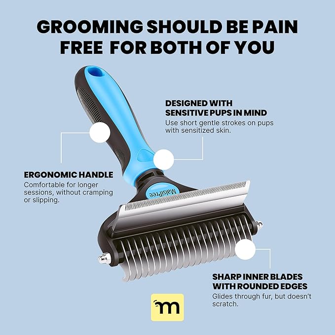 MalsiPree Dog Brush for Shedding - 2 in 1 Undercoat Rake Deshedding Tool for Medium to Large Double-Coated Dog Grooming - Pet Dematting Comb - Pet Deshedder (Blue)-Mewly Pet