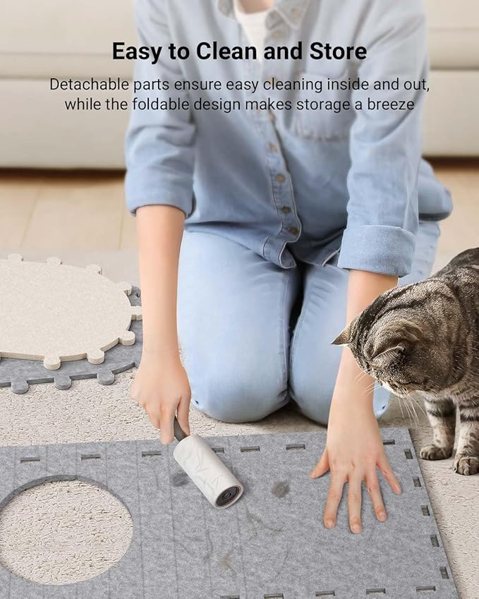 DownyPaws Cat House for Indoor Cats, Cat Bed Cave for Multiple & Large Cats Up to 22 Lbs, Scratch Resistant, Foldable Peekaboo Kitten Caves Tunnel Enclosed Bed, PeekaPurr, Light Gray-Mewly Pet