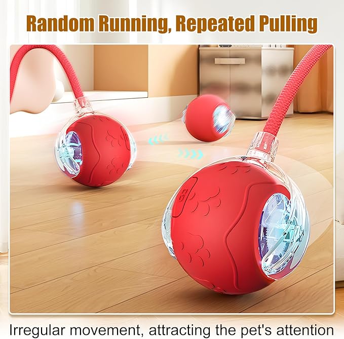 Interactive Cat Toys for Indoor Cats, 2025 New Interactive Cat Toys, Intelligent Automatic Rolling Pet Ball, Automatic Obstacle Avoidance Cat Toy Ball with Rope, Three Modes Adjustment (red)-Mewly Pet